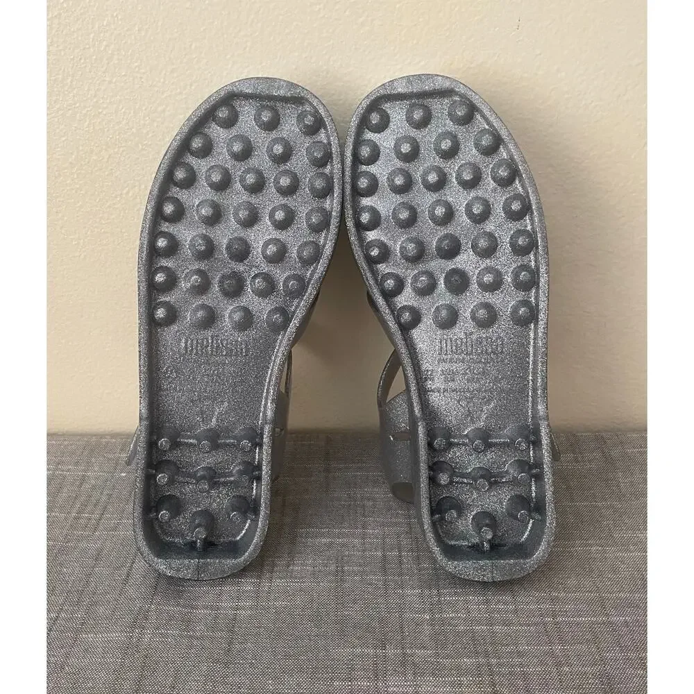 New Melissa Possession Girls Size 5 Silver Glitter Jelly Sandals